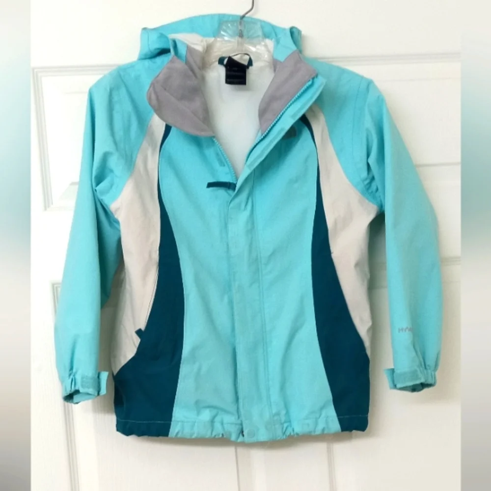 The North Face Hyvent Girl's ColorBlock Green/Ocean Foam Blue/ Jacket -SZ: 7/8